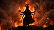 © MST - Hindu Goddess Durga with Multiple Arms in a Fiery Backdrop