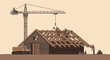 © Otak - Construction Crew Building a New Home Using a Crane in a Detailed Vector Graphic Illustration
