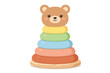 © faria - Cute Wooden Stacking Balance Toy with Bear Head Figure, Colorful Animal-Shaped Pyramid for Kids and Toddlers, Educational Preschool Nursery Game, Montessori Baby Toy Vector Illustration