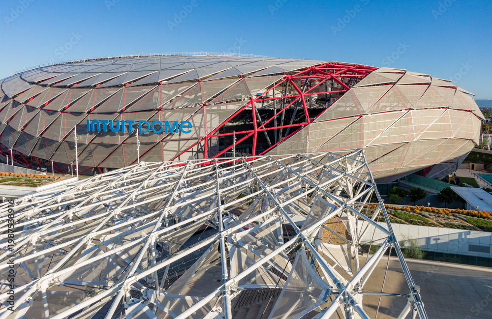 Aerial Drone View of Intuit Dome Gridshell Roof and PTFE Panel Facade ...
