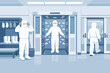 © Minhazur - Workers in Protective Hazmat Suits Entering a Sterile Cleanroom through an Airlock and Air Shower Chamber for Decontamination in a Pharmaceutical Laboratory or Semiconductor Manufacturing Plant