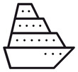 © MDAslam - Black line art vector icon of a large cruise ship or ocean liner with multiple decks and portholes, minimalist symbol for travel, vacation, maritime transport, and nautical tourism illustration.