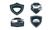 © falikh - Four graphical emblems, with shield shapes, feature cars. Design is primarily black and white