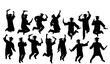 © HoriProshad - Excited graduates jumping with diplomas silhouette vector isolated on white background education achievement illustration