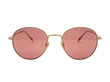 © PNGLovers - Elegant rose pink tinted round sunglasses featuring a sleek gold metal frame and thin temples in a front view perspective isolated transparent background image