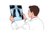 © Tarek - Professional doctor in a white lab coat examining a chest x-ray scan to check the health of a patients heart and lungs.