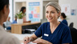 © Alingga - Friendly female hospital receptionist with a warm smile providing assistance to patients.