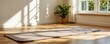 © AI Crafted - Practicing yoga on an empty mat wooden floor interior scene cozy environment natural light mindfulness concept