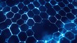 © antishock - Hexagonal grid pattern glows brightly. Blue light creates futuristic network, technology background. Dark space surrounds complex structure.