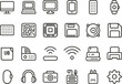 © msmdesign - Collection of black and white hand-drawn technology icons with remote control circuit board floppy disk hard drive usb drive audio recorder