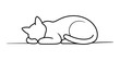 © Sudebi Outline  - Minimalist continuous line art drawing of a peaceful cat sleeping on a simple flat surface area Vector, illustration