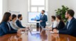 © Rina - Business professionals engaged in a collaborative meeting with a presenter sharing data on a projection screen