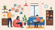 © Rastel - People working on laptops in a cozy living room setting.