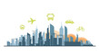 © MFikry - Cityscape with Transportation Icons: Plane, Bus, Car, and Bicycle