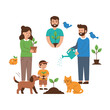 © goeng_art - Family planting trees and gardening together with pets and birds