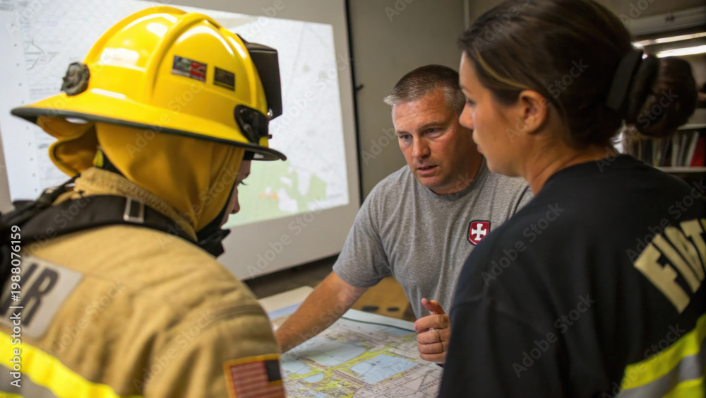 Firefighter emergency planning rescue briefing map teamwork fire ...