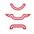 © BEST DESIGN STORE - Red on white background, three curved lines shapes abstract
