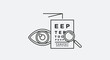 © LOGO KIKUK - Eye exam chart with magnifying glass and eye icon.