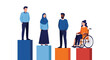 © Eman - Diverse group of professional people standing together on top of colorful bar charts representing growth and progress