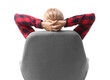 © Pixel-Shot - Young man in rocking armchair on white background, back view