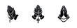 © Lili - Set of black silhouette icons of praying hands holding rosary beads and crosses. Minimalist religious symbols of faith, prayer, and devotion.