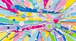 © Bappy - Explosion of torn paper strips in bright neon colors forming a dynamic abstract background with scattered geometric shapes and artistic splashes.