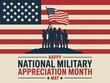 © Hriday - National military appreciation month vector illustration with soldiers raising us flag