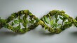© standret - Green DNA double helix structure made of moss and leaves, symbolizing nature and genetics, displayed against a neutral gray background for a modern aesthetic