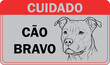 © Rafael - Placa Aviso Cão Bravo Cinza e Vermelho com Ícones Pretos Horizontal
