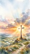 © pravee - Spiritual sunrise glowing cross easter resurrection hope concept divine light religious background faith cross landscape