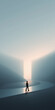 © Lustre Art Group  - Person walking toward bright doorway in soft minimal environment. Concept of digital transformation, new beginnings, UX journey entry point, and transition into future driven environments.