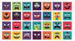 © Nishi - Large grid of colorful monster faces displaying a wide variety of funny dramatic and scary facial expressions.