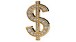 © LUXSTORY - Golden dollar sign encrusted with diamonds, isolated on transparent background