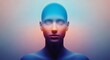 © designhunt - Abstract human head silhouette with vibrant color gradients. Mental health and psychological concept. 3D rendered facial profile glowing with orange and blue light in a soft environment