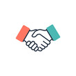 © Hanif - Handshake icon with vibrant orange and teal sleeves symbolizing partnership and teamwork in a business context