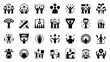 © Somiran - Black silhouette icons representing may day themes including workers protests solidarity and celebration symbols in a minimalist style