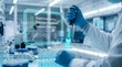 © M.A studio - Scientist in lab coat and gloves working with pipette and test tubes in laboratory setting with virtual interface