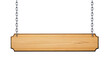 © Maria - Wooden plank sign hanging from metal chains, isolated on transparent background