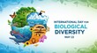 © your-content - International Day for Biological Diversity illustration with global wildlife and nature elements