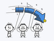 © java86 - Three Doodle Characters Holding Falling Stock Market Chart Teamwork Crisis Vector