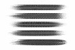 © Ubaid - Set of black tire track marks isolated on white background. Realistic racing tread patterns with grunge distressed texture for automotive design, vehicle skid marks, and off-road wheel elements.