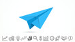 © alex - Origami paper airplane flying through the sky with business icons