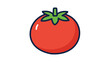 © Asad - A modern flat vector icon illustration of a round ripe red tomato with a green stem and leaves, featuring an editable stroke for customizable line weight, isolated on a clean white background.