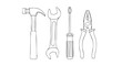 © Shamsul - set of basic tools for home repair line art with silhouette vector