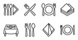 © GoDesigner - Dining cutlery set including fork knife spoon plate napkin arranged for formal dinner table setting.