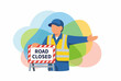 © ihsandarujati - Construction Worker with Road Closed Sign Vector Illustration