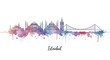 © ERIK - Watercolor skyline of Istanbul featuring historic mosques, bridges, and cultural landmarks in a vibrant artistic style