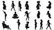 © Imsuniyah - Silhouette pregnant women diverse poses black and white vector art