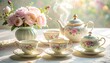 © Wuri - Elegant tea set with steam, flowers, and sunlight on a soft cloth
