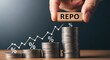 © resky - Repo Market Financial Growth Concept with Stacks of Coins and Upward Trend Graph.